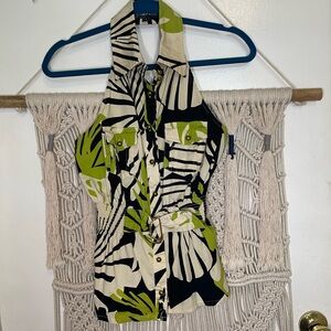 Rampage Y2K Black and Green Halter Blouse with belt Large